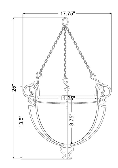 dimensional drawing of h potter copper hanging planter 