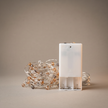 H Potter Coco Cluster LED String Lights battery pack and showing 100 battery-operated warm white fairy lights with decorative clear beads