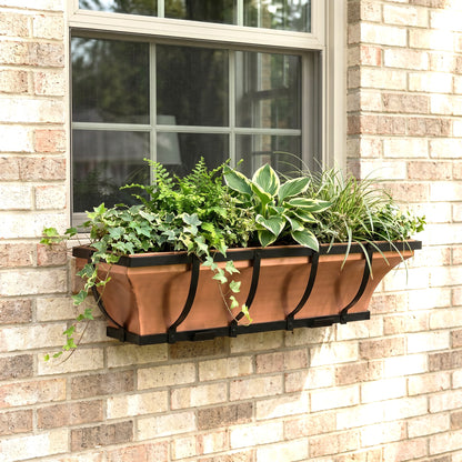 H Potter 30 inch copper window box on a brick house