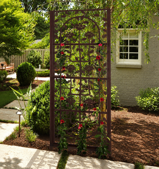 H Potter Decorative metal trellis with climbing plants in a garden setting