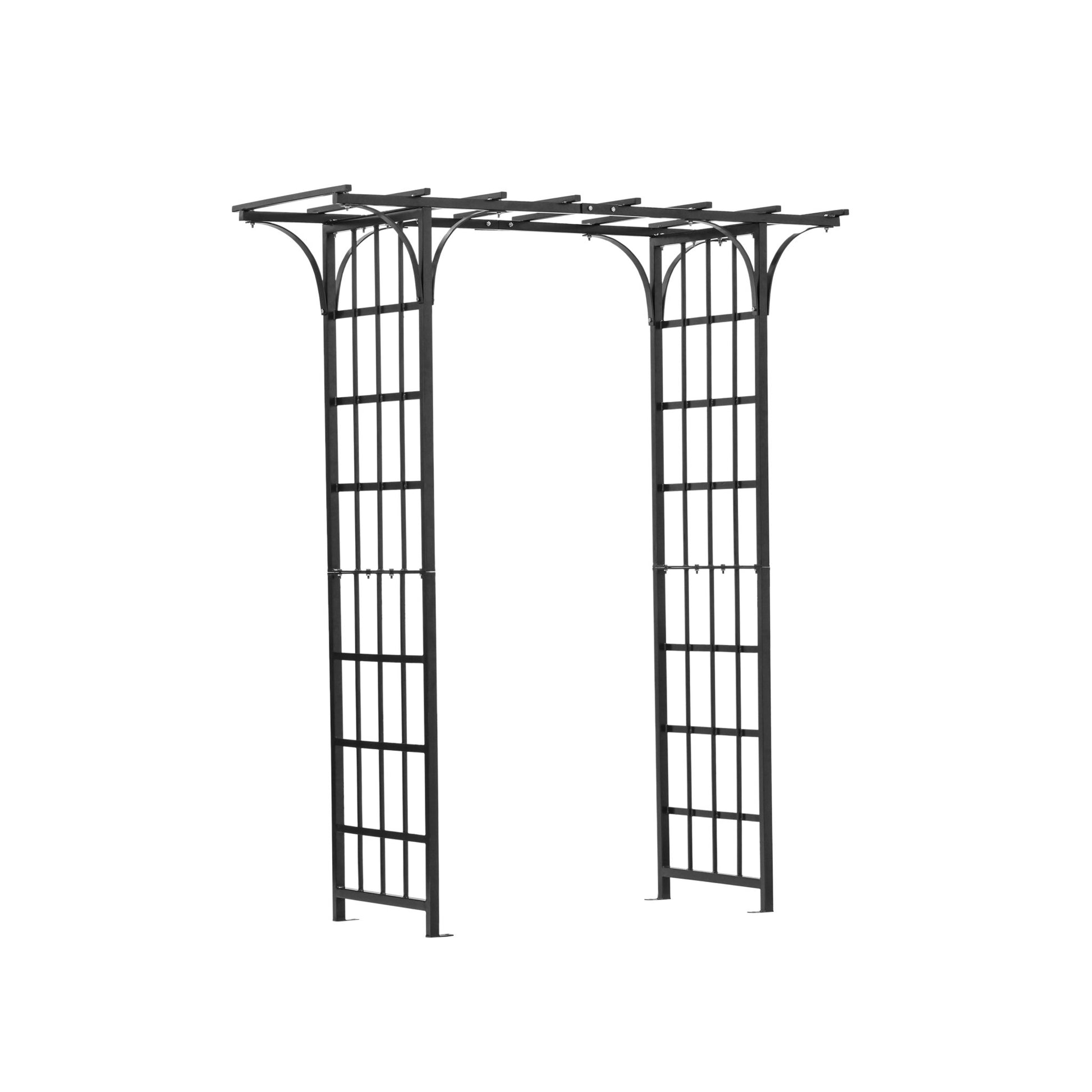 h Potter black metal garden arch on a white background angled view