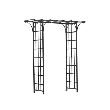 h Potter black metal garden arch on a white background angled view