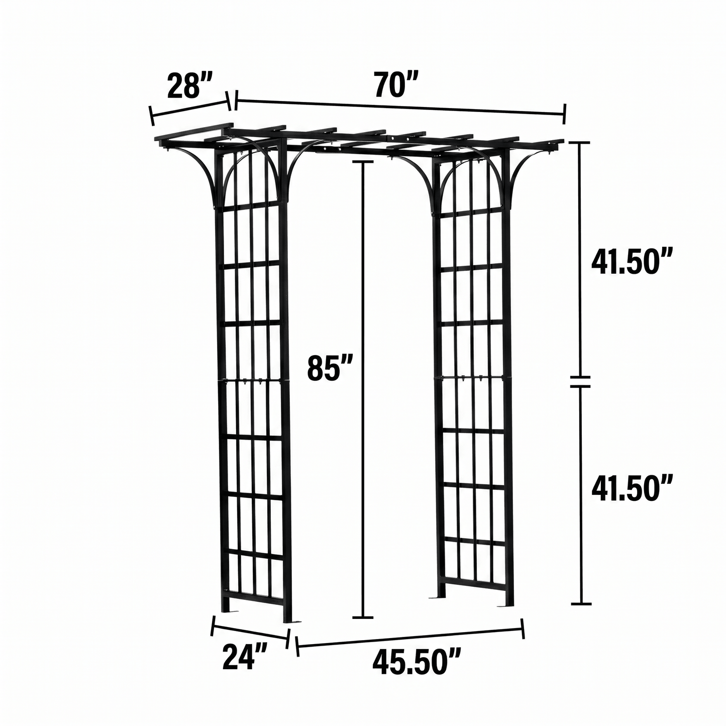 h potter metal garden arch on a white background with dimensions