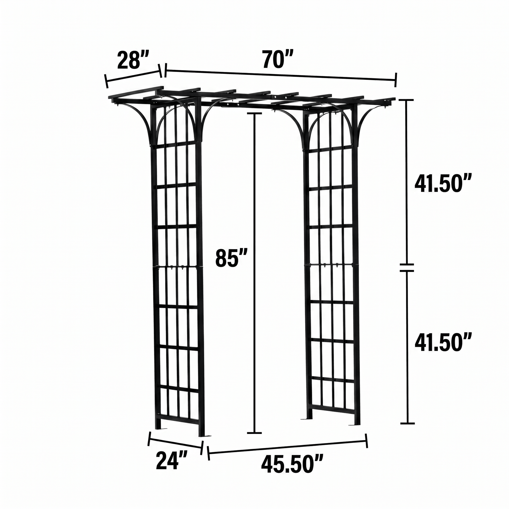 h potter metal garden arch on a white background with dimensions