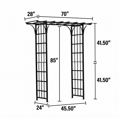 h potter metal garden arch on a white background with dimensions