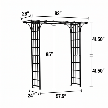 H POtter dimensions of a metal garden arch with measurements in inches.