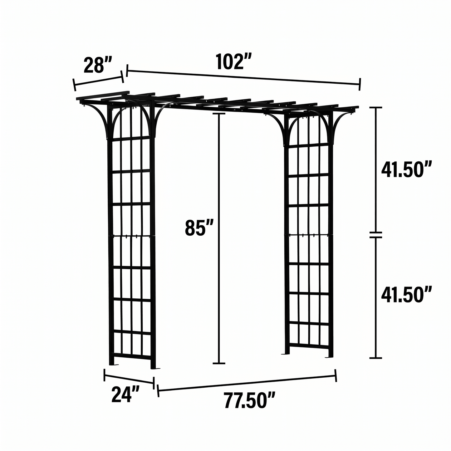 h potter 77 inch arbor with dimensions