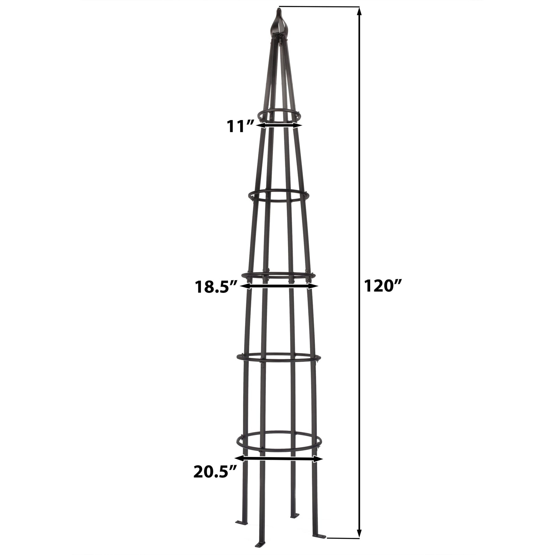 H Potter estate 10 foot black garden obelisk trellis dimension diagram with measurements