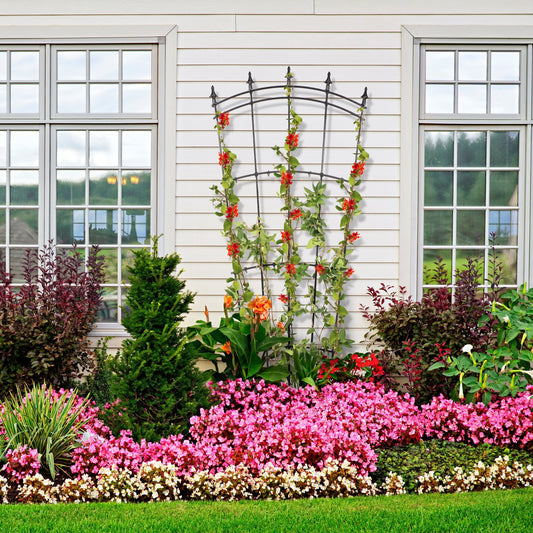 H Potter metal fan garden trellis, black powder-coated iron, architectural structure for backyard landscape