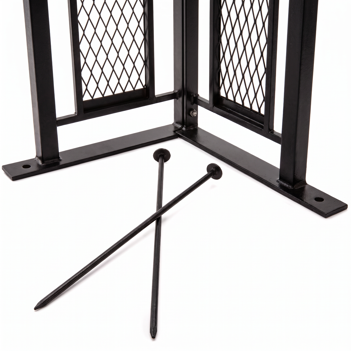 H Potter Marabella black garden arbor base with ground stakes for secure outdoor installation