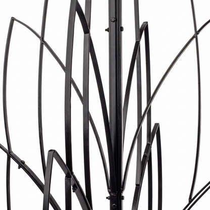 Close-up of H Potter Lotus Bud black garden obelisk showing heavy-duty iron frame, bolts and welded construction