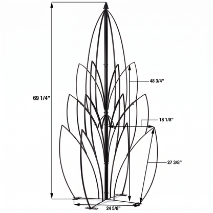 H Potter Lotus Bud black garden obelisk trellis dimensions showing 69 1/4 inch height and 24 5/8 inch base