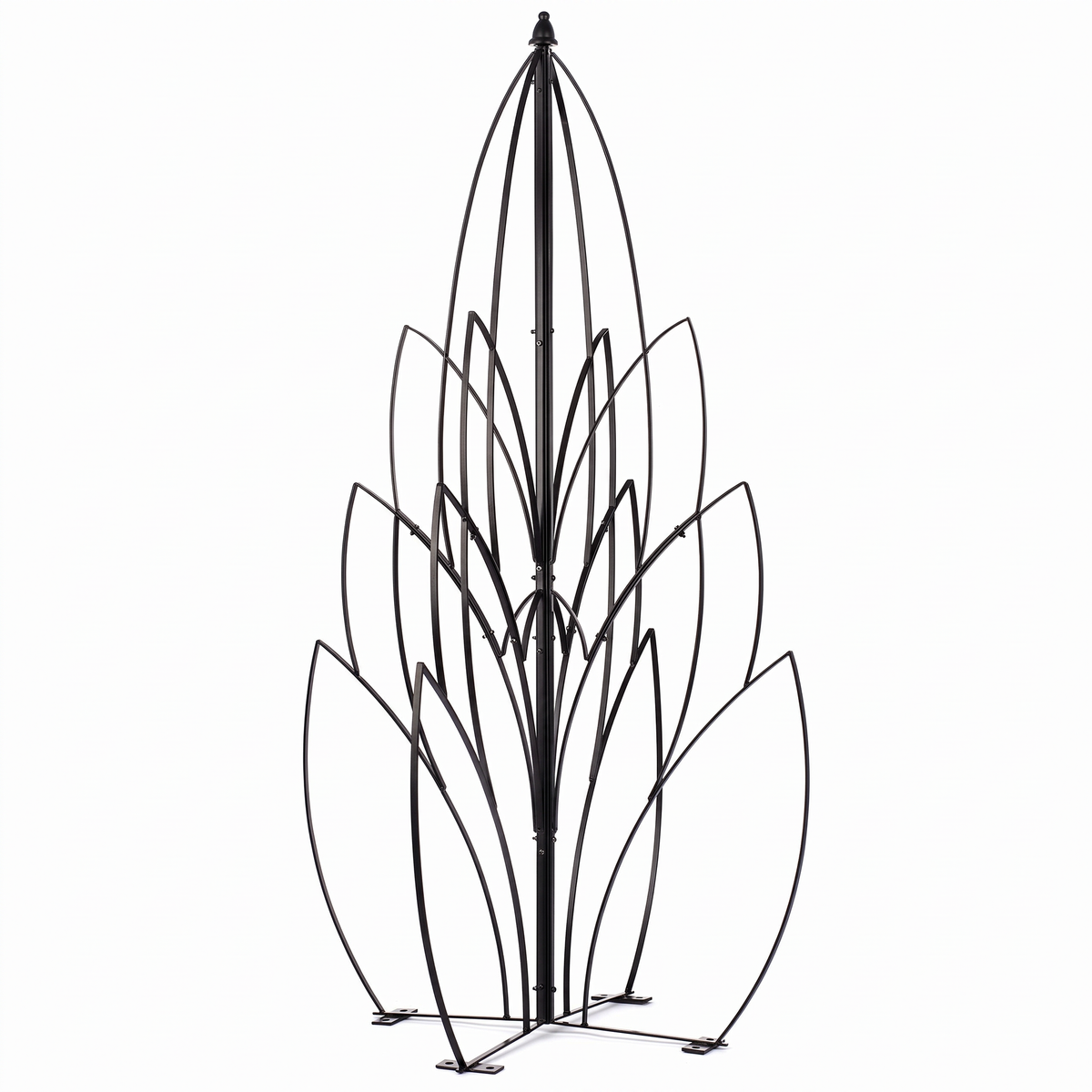 H Potter Lotus Bud black garden obelisk trellis with decorative leaf design and freestanding base
