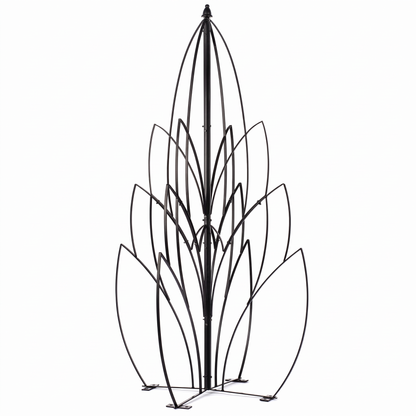 H Potter Lotus Bud black garden obelisk trellis with decorative leaf design and freestanding base