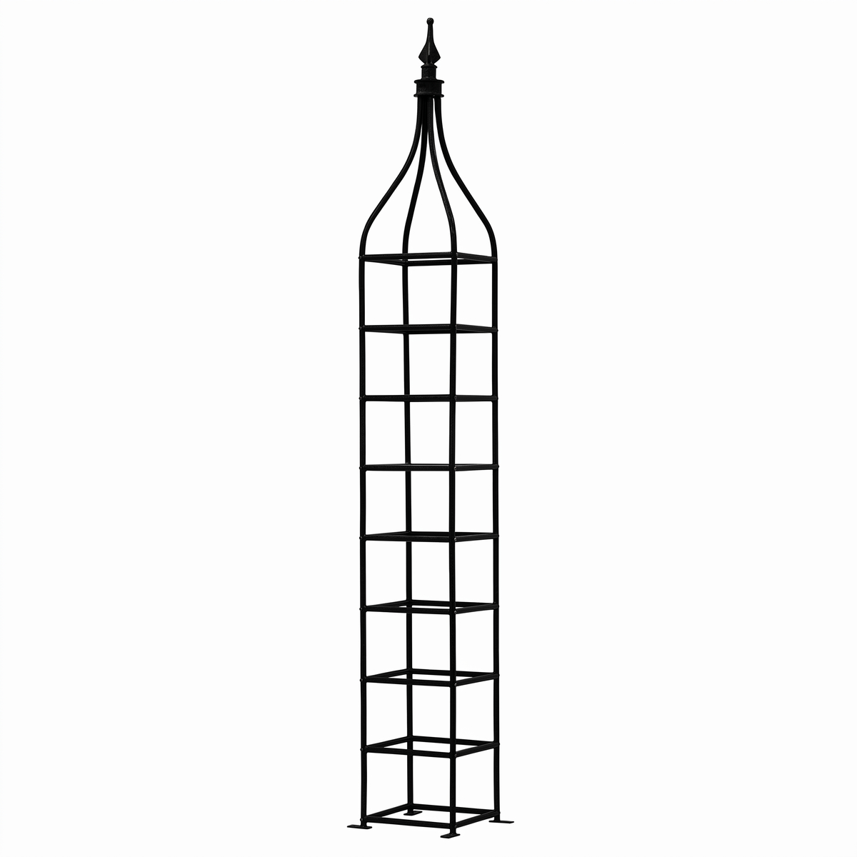 H Potter Rosemont black garden obelisk trellis with tall square frame and decorative curved top
