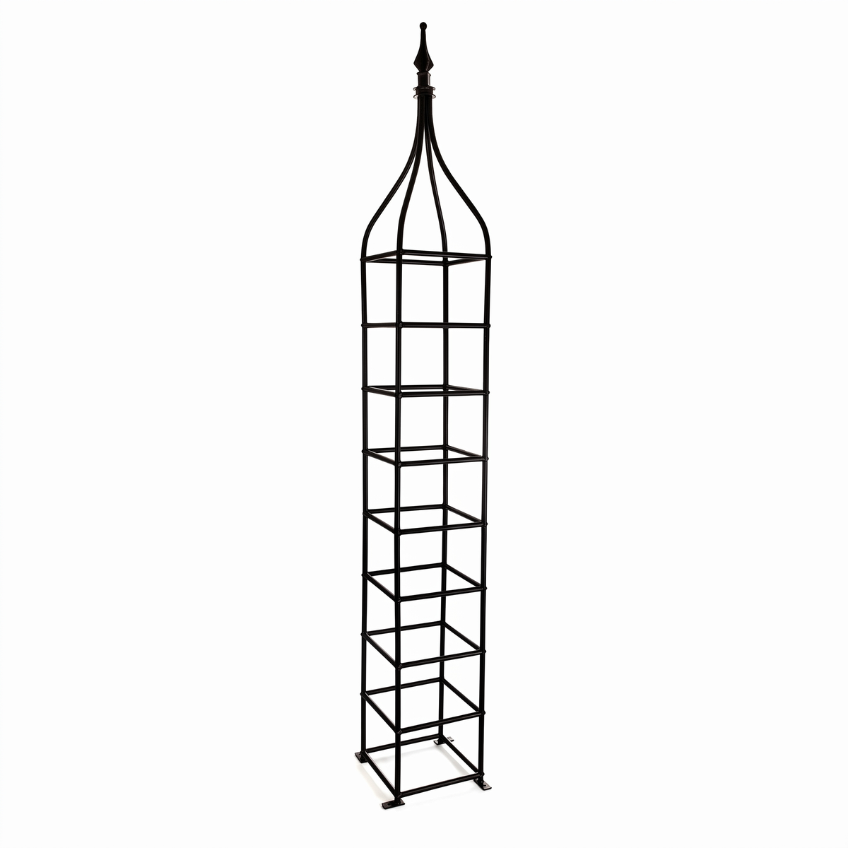 H Potter Rosemont tall black garden obelisk trellis shown at an angle with open framework for climbing plants
