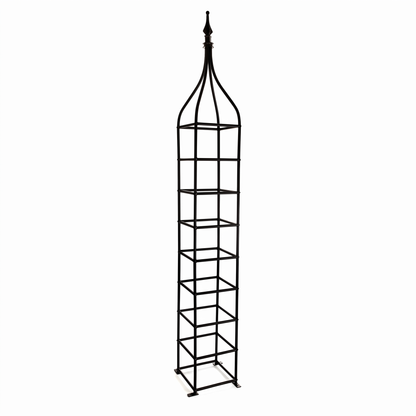 H Potter Rosemont tall black garden obelisk trellis shown at an angle with open framework for climbing plants