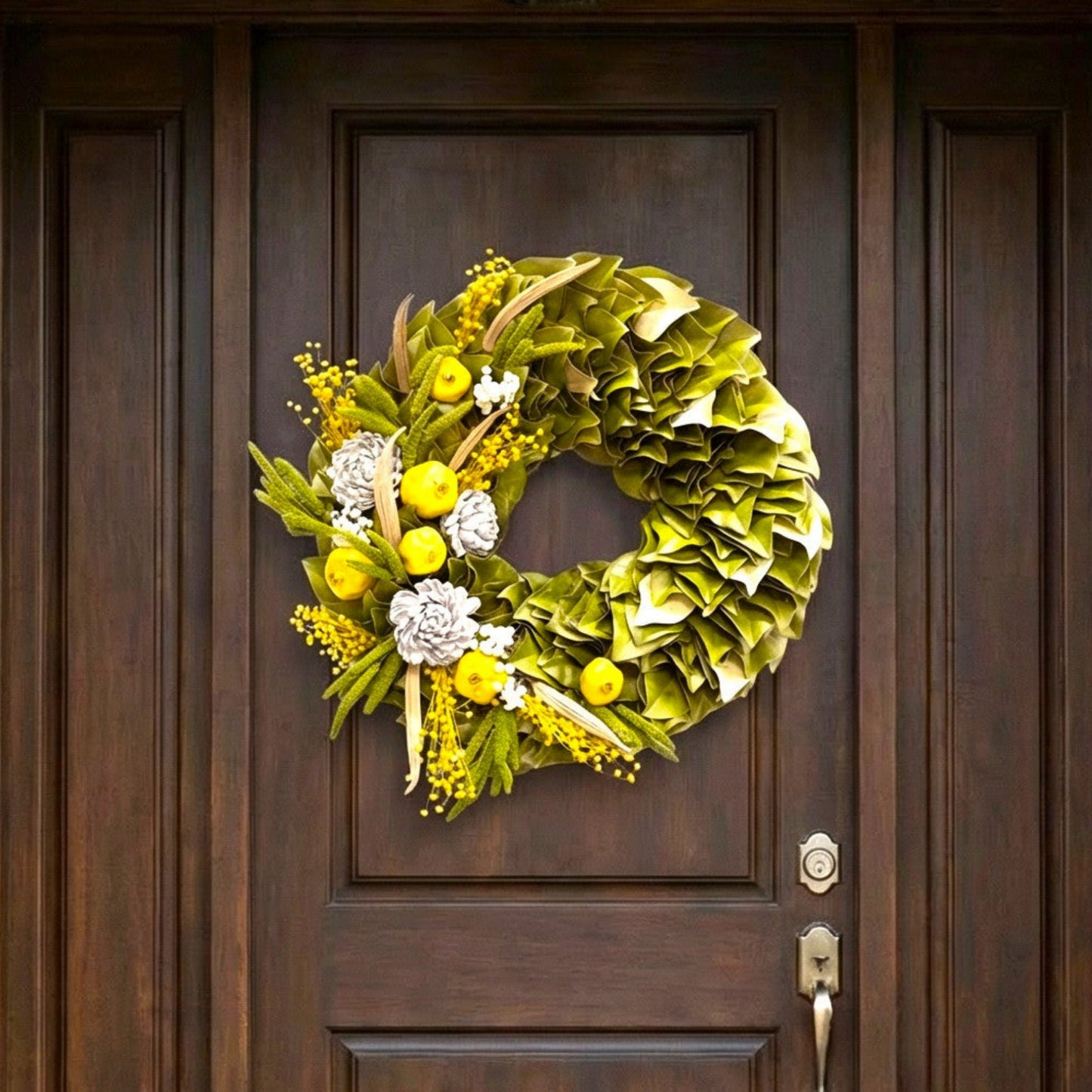 h potter garden radiance dried wreath on front door