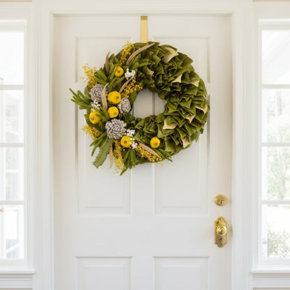 h potter garden radiance dried wreath on white door