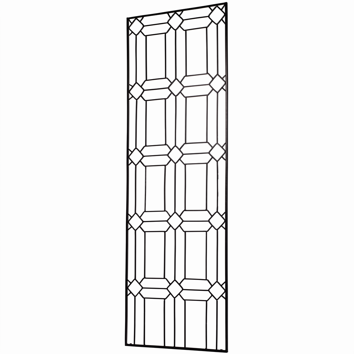 Black diamond garden trellis angled view showing decorative geometric design