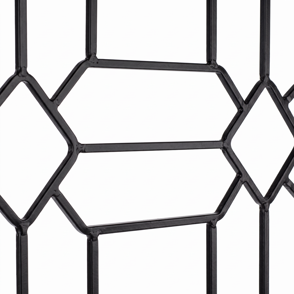 Close-up of H Potter black diamond garden trellis geometric iron pattern