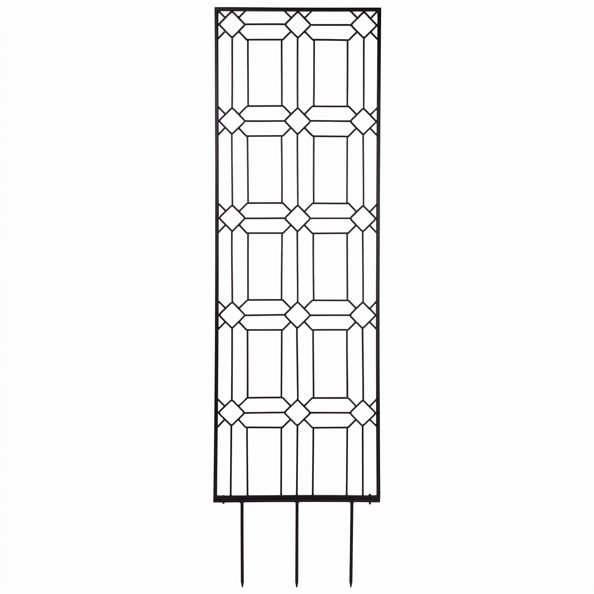 H Potter black diamond garden trellis with geometric iron design and ground spikes