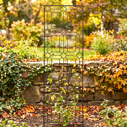 H Potter Diamond black garden trellis with climbing vines in an autumn garden