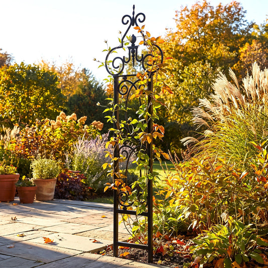 h potter scroll trellis in autumn garden scene
