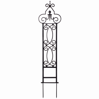 H Potter Heritage Scroll black garden trellis with decorative iron scrollwork and ground spikes