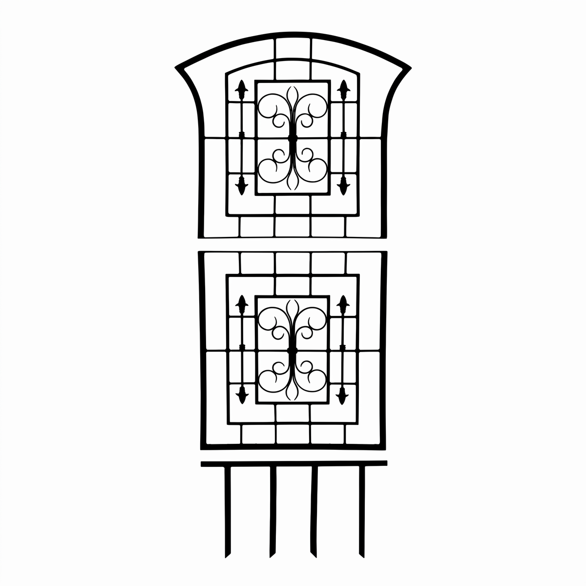 H Potter Kingsley black iron garden trellis design with decorative scrollwork and ground spikes