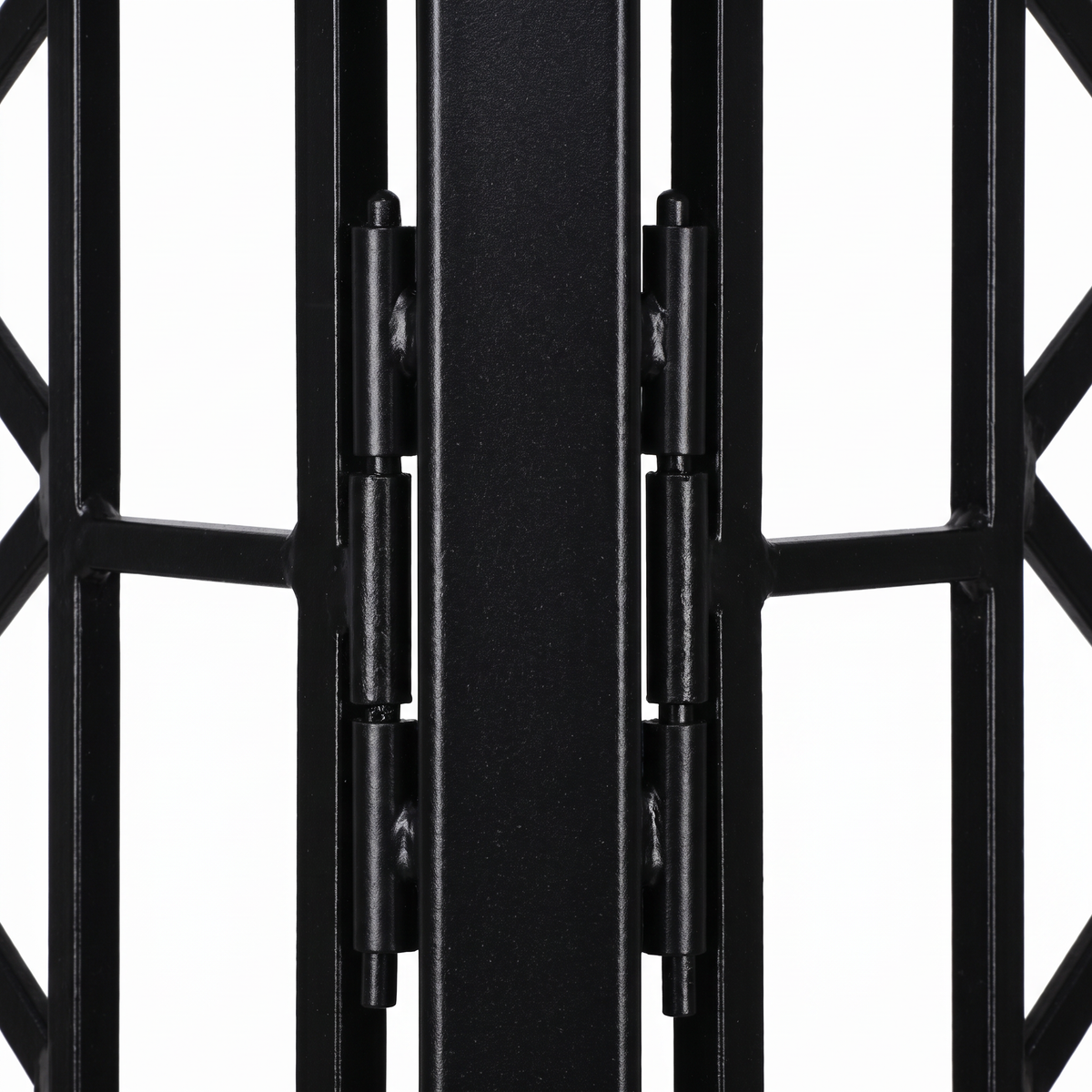 Close-up of H Potter Augusta black garden trellis screen showing heavy-duty hinged panel construction