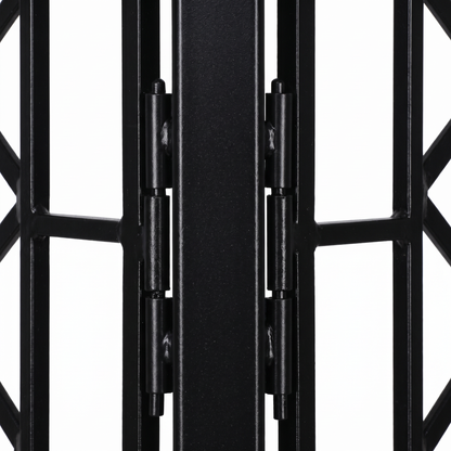 Close-up of H Potter Augusta black garden trellis screen showing heavy-duty hinged panel construction