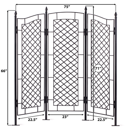 H Potter Augusta black garden trellis screen dimensions showing 75-inch width and 71-inch center height