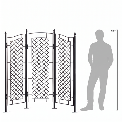 H Potter Augusta black three-panel garden trellis screen with gray man