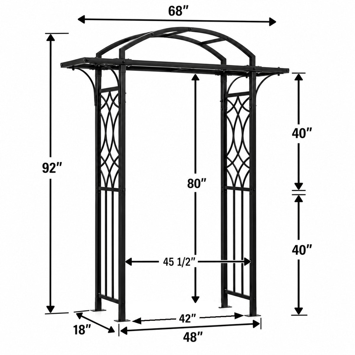 H Potter Geometric Garden Arbor – Black Finish – Heavy Duty Freestanding Arch