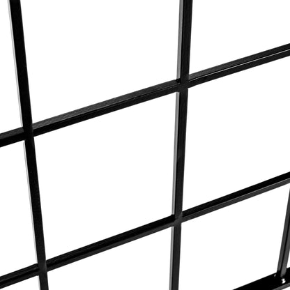 Close-up of grid pattern and welds on H Potter geometric trellis, smooth black finish