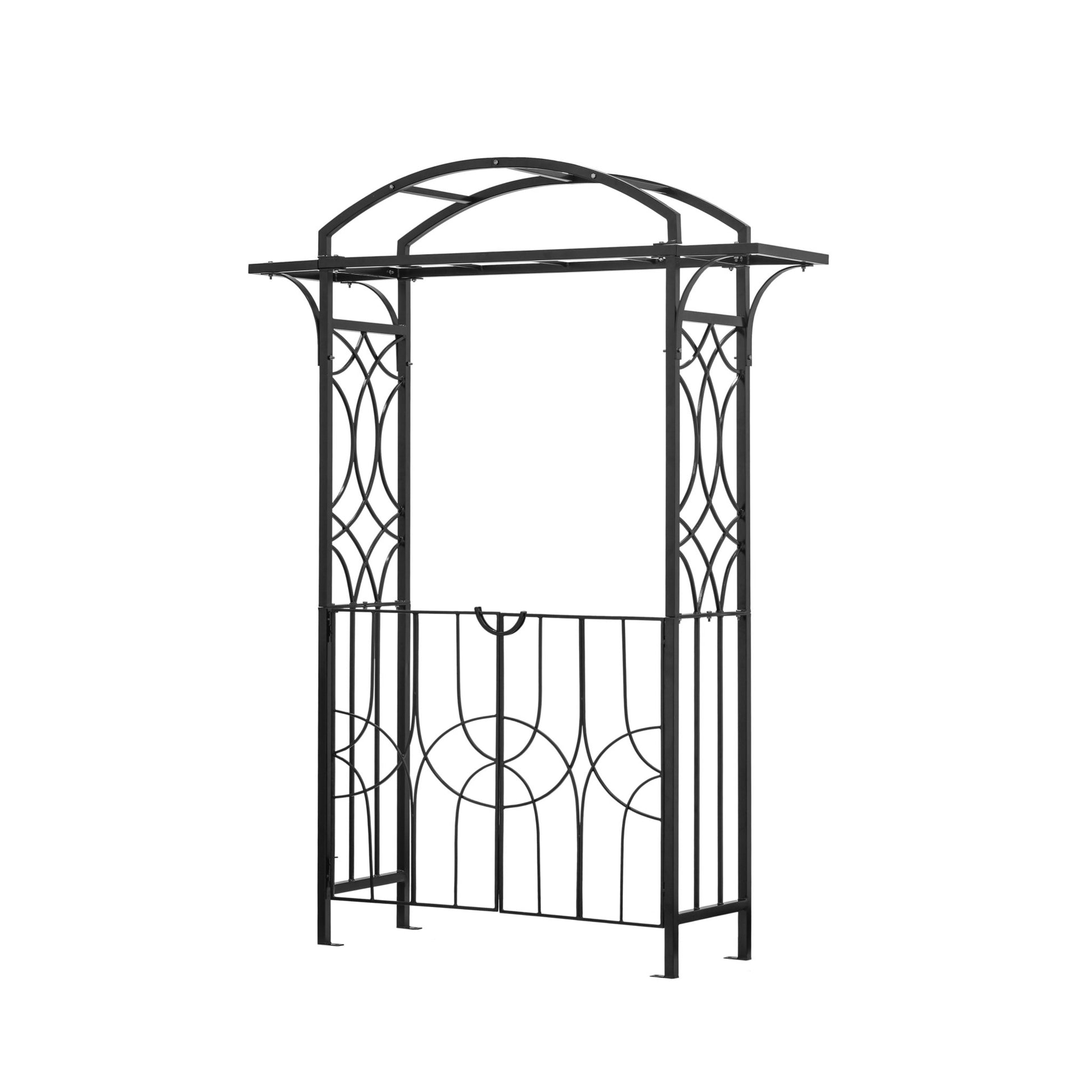 H Potter black metal garden arch with decorative patterns on a white background angle view