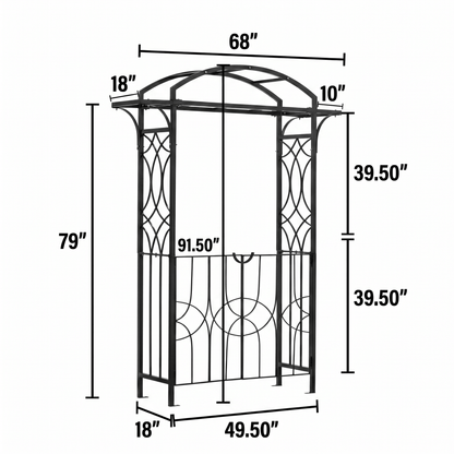Dimensions of H Poter metal archway with measurements labeled.