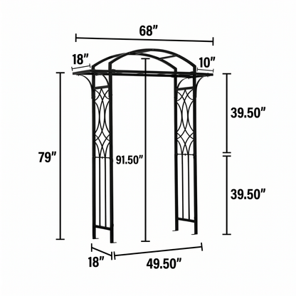 Measurement chart of H Potter decorative metal arch with dimensions labeled.