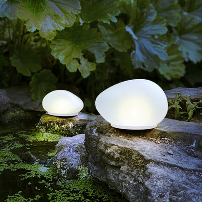H Potter Solar Glass Riverstone Rock Light – Warm LED Outdoor Garden Accent (Large or Small)