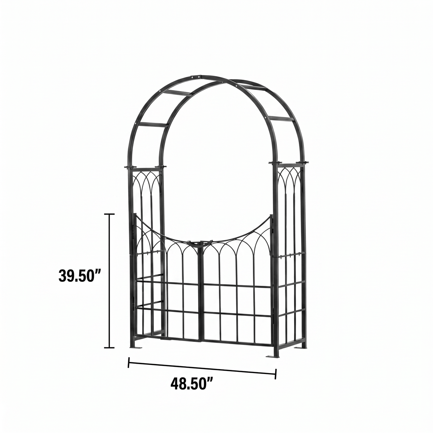 H Potter black metal garden arch with dimensions on a white background