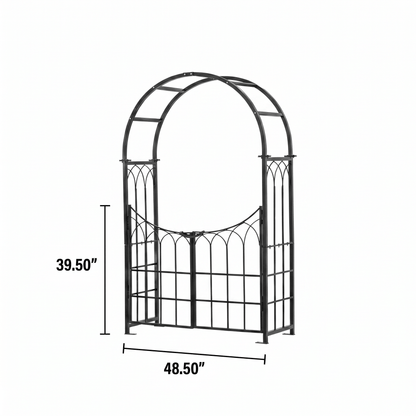 H Potter black metal garden arch with dimensions on a white background