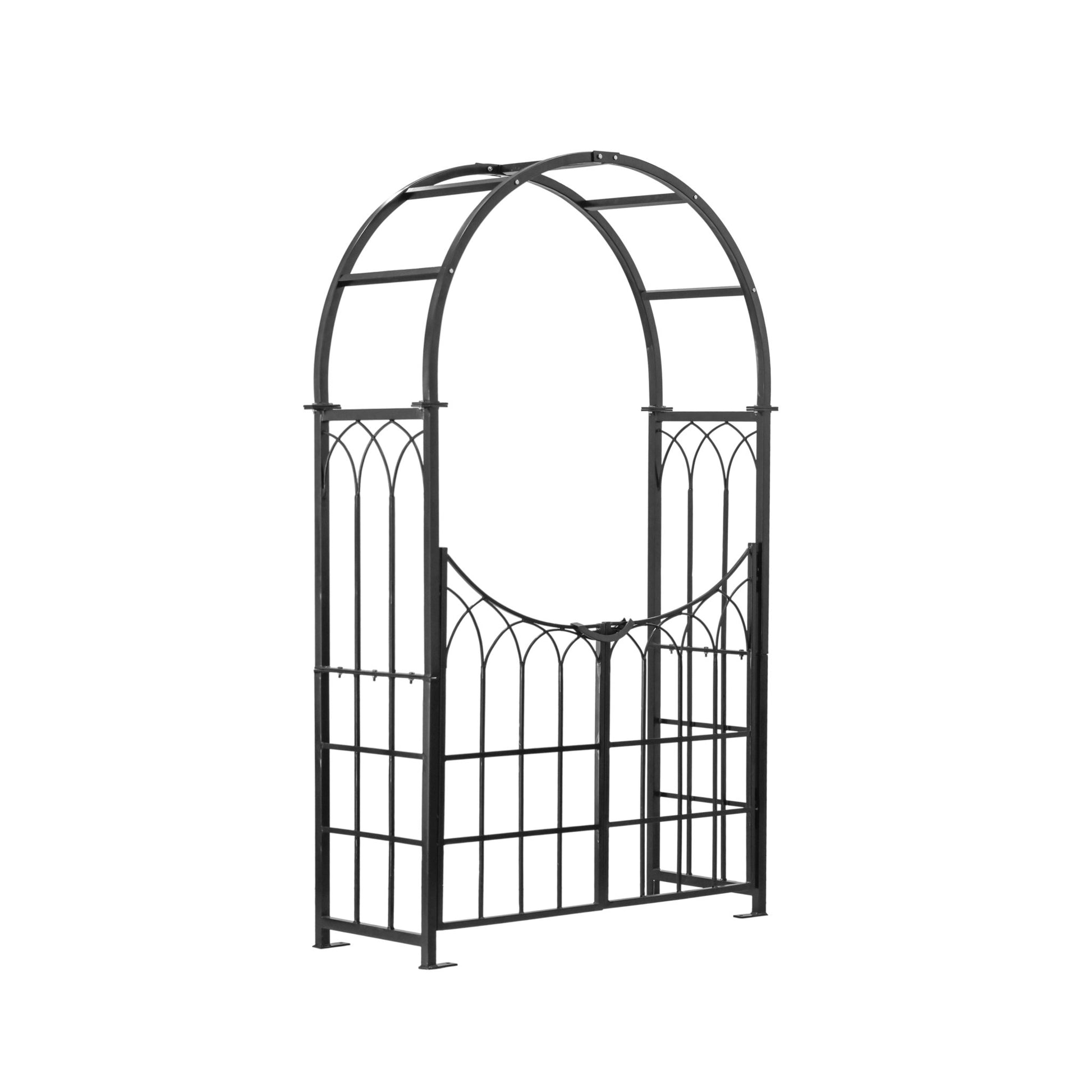 H Potter black metal garden arch on a white background angle view