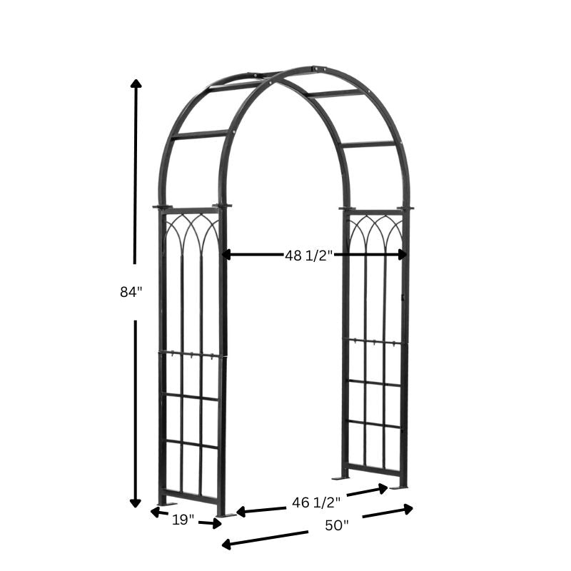 H Potter Gothic Arbor Arch with Gate - Black Finish - Freestanding Garden Gateway Arbor