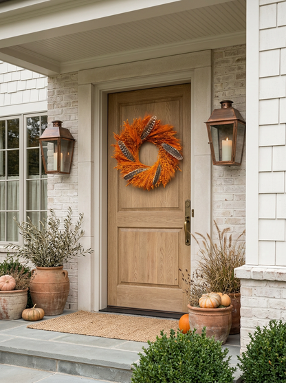 H Potter harvest glow dried fall wreath on brown front door