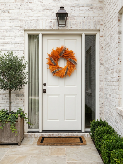 H Potter harvest glow dried wreath on white front door
