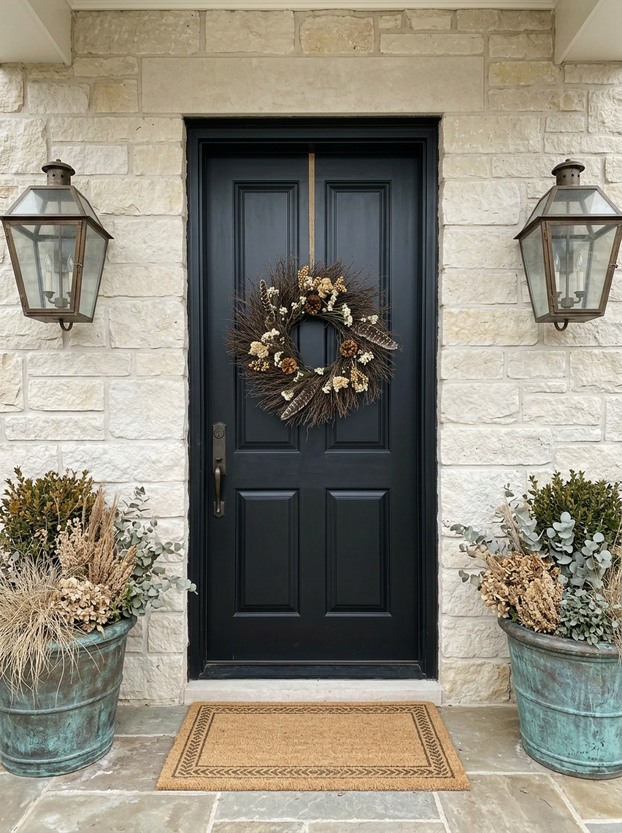 H POTTER HARVEST PLUME DRIED WREATH ON FRONT DOOR LARGE 22 INCH DIAMETER