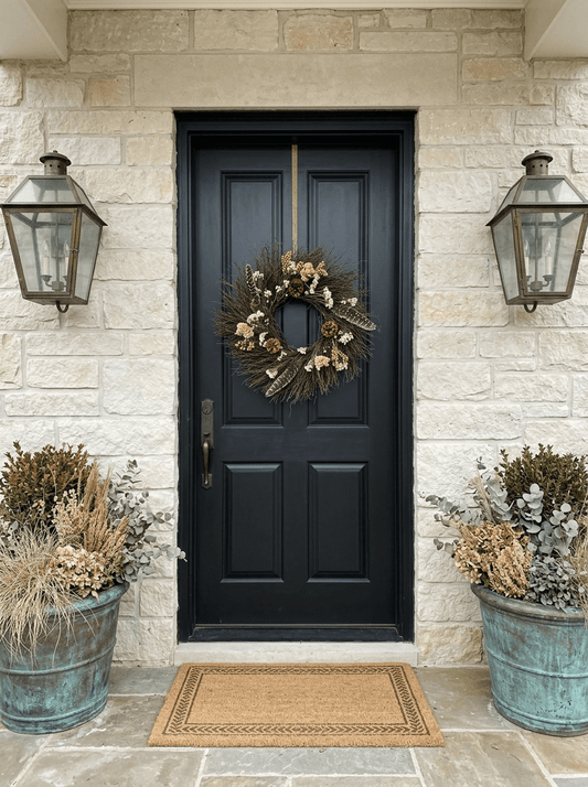 H POTTER HARVEST PLUME DRIED WREATH ON FRONT DOOR LARGE 22 INCH DIAMETER