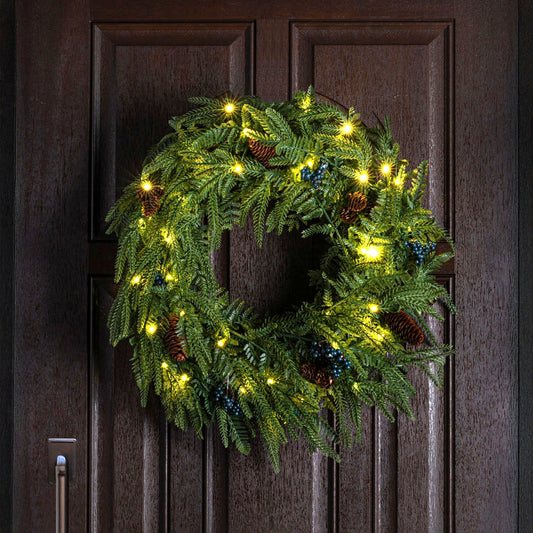 H Potter - Faux Hawthorne Evergreen Wreath & Garlands Set
