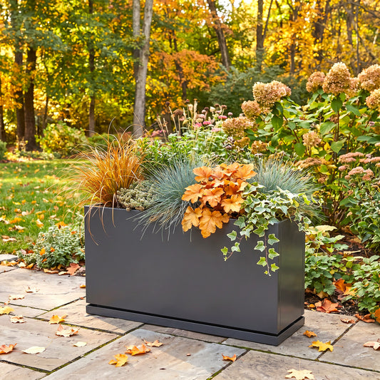 H Potter Hawthorne Rectangular Gray Metal Planter with Drip Tray | 32" Indoor Outdoor Planter